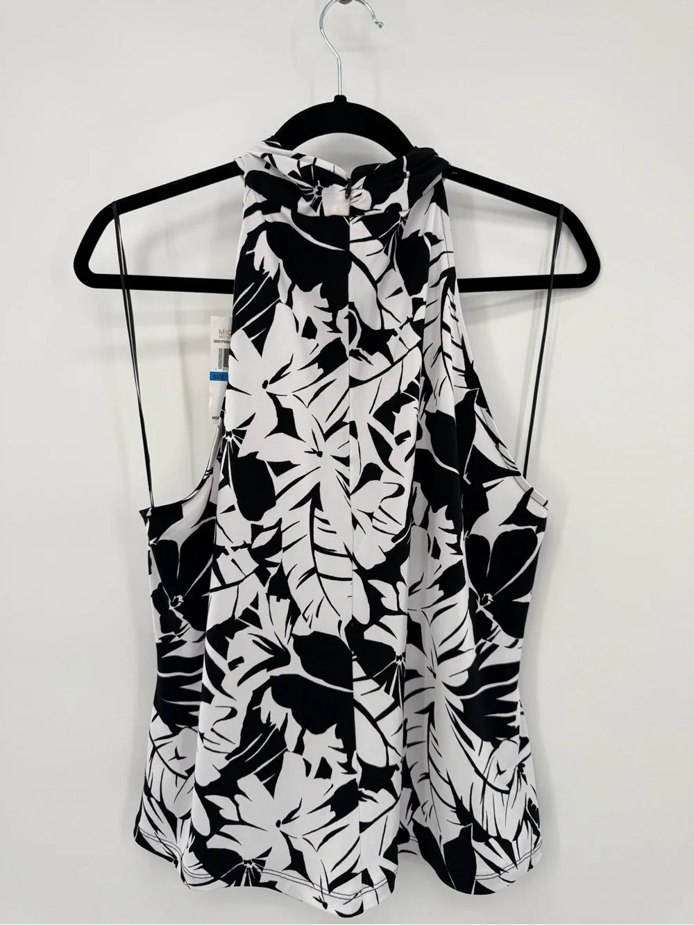 Michael Kors Black White Floral Halter Blouse Gold Hardware XL Tropical Tank Top